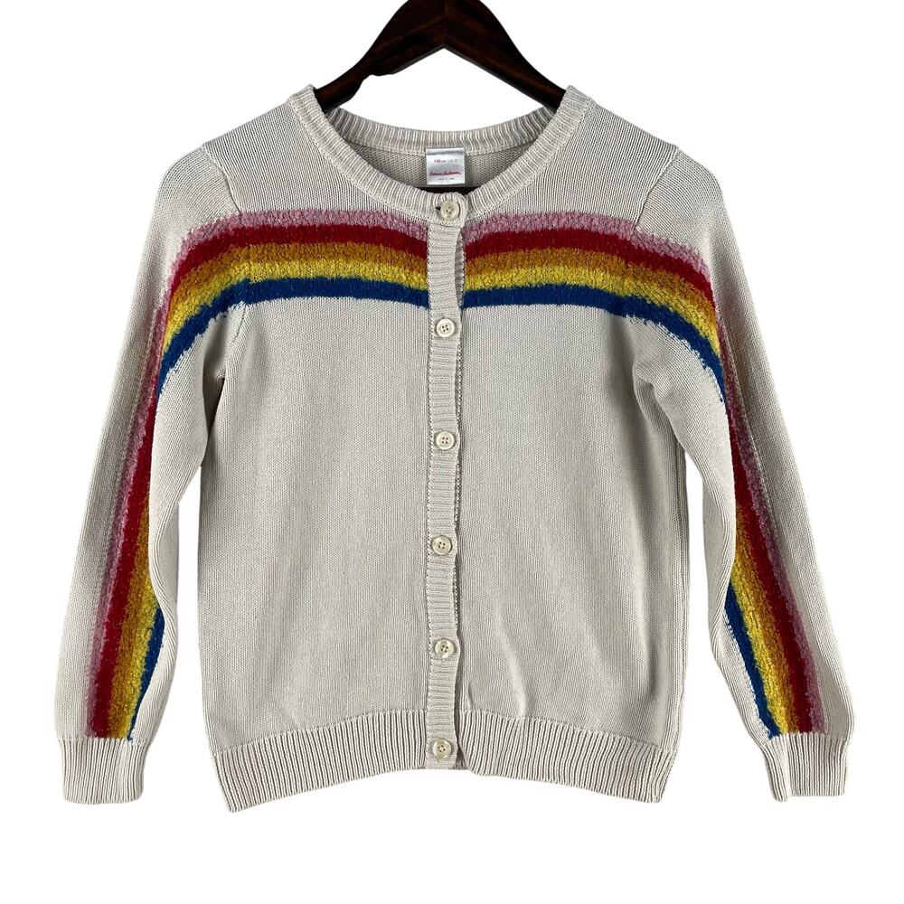 Hanna Andersson Rainbow Shimmer Cardigan Girl’s SZ 10 Cream Button Up